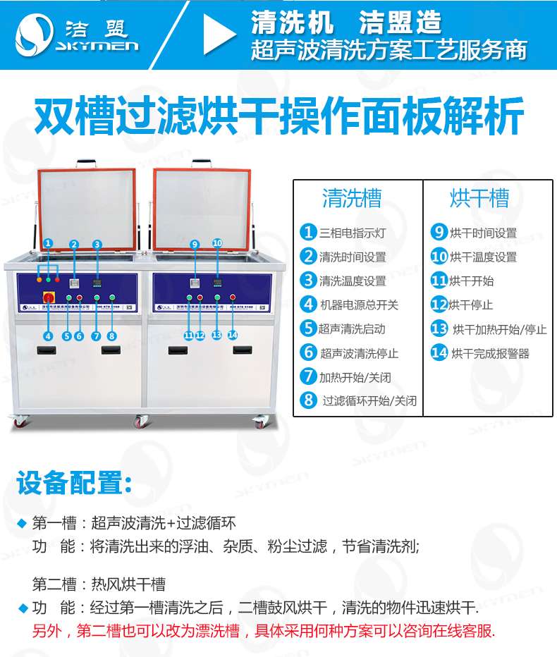 双槽超声波清洗烘干一体机配置