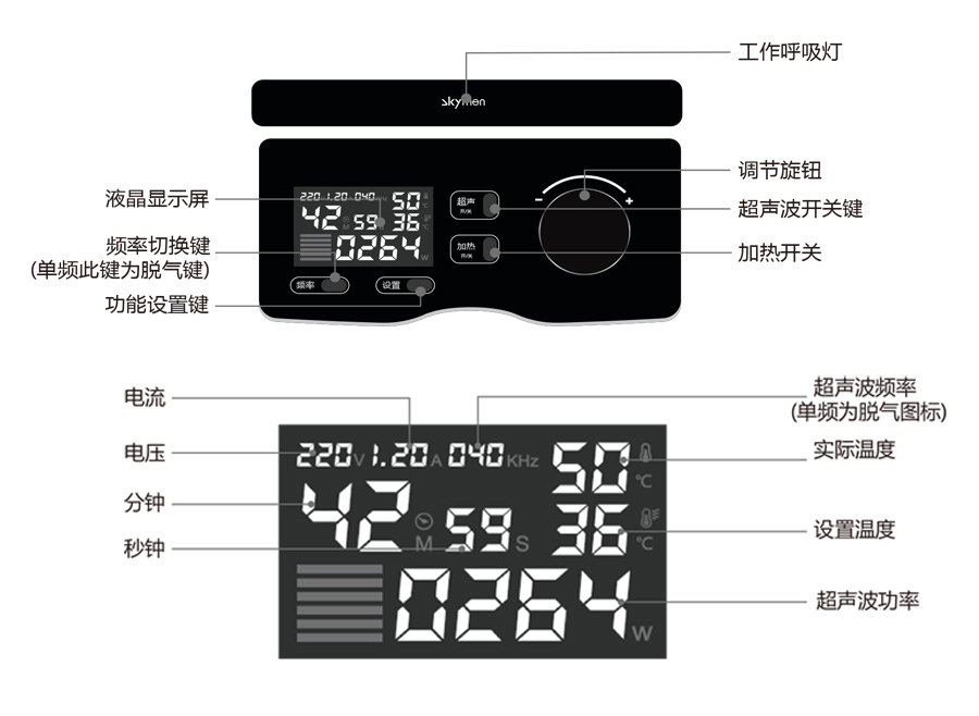 实验室超声波清洗仪器操作面板